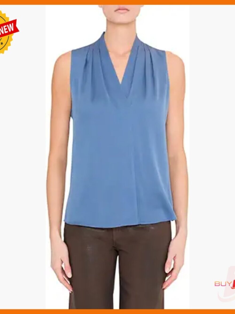 Sleeveless Silk Blouse Regular Fit V-Neck Standard Length